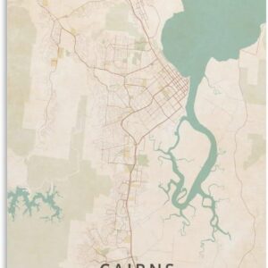 LZTEN Cairns Australien-Karten-Poster, Vintage-Druck, Leinwand, Wandkunstdruck, Poster für Zuhause, Schule, Büro, Dekoration, ungerahmt, 30 x 45 cm