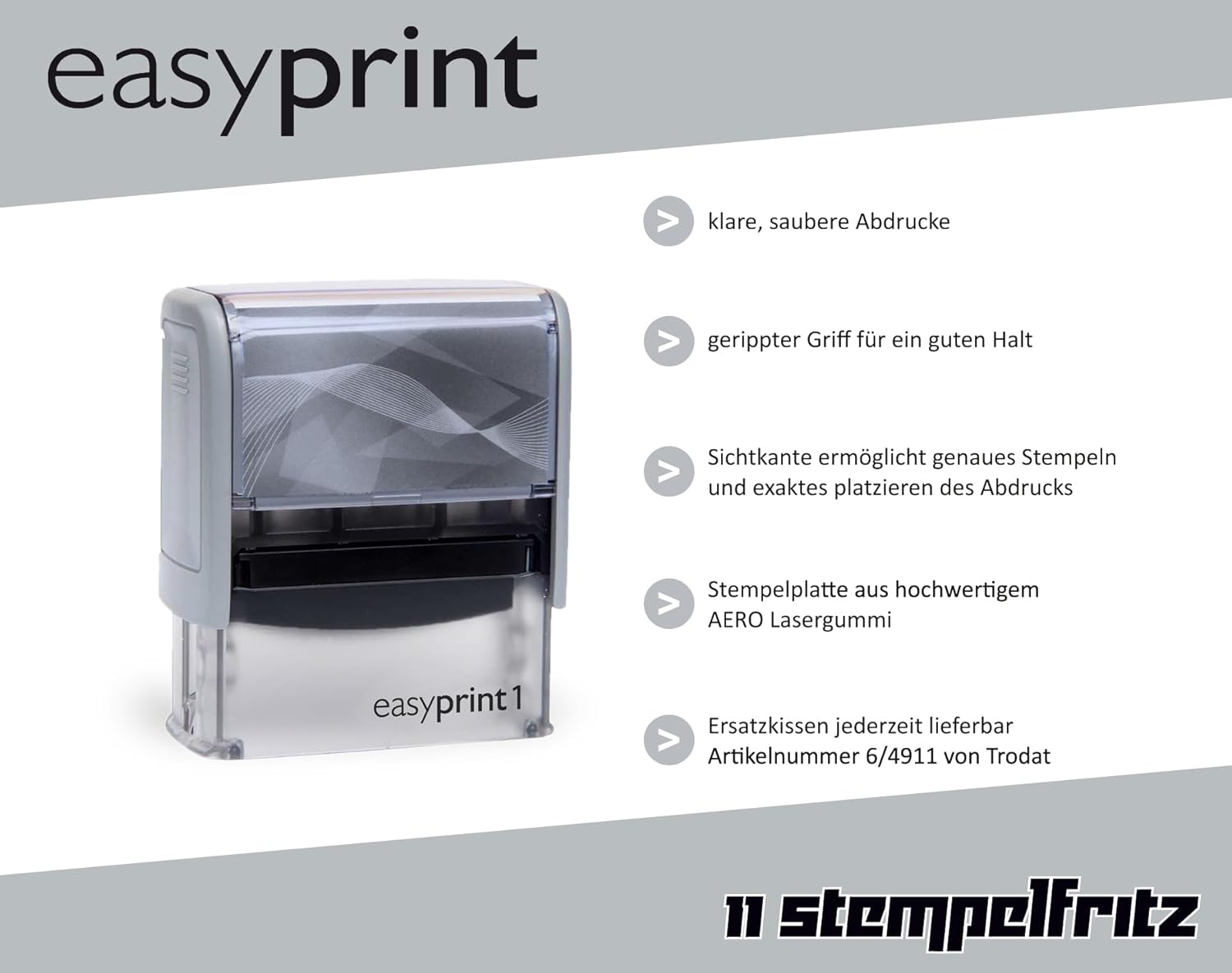 Stamp - easyprint 1, Grey - Personalised Name Stamp, Address Stamp or Company Stamp - 38 x 14 mm - 4 Lines – Bild 4