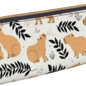 Cute Capybara Animal Pattern Pencil Case, Triangle Pencil Case, Portable Pencil Case, Leather Organizer with Zipper, Cosmetic Bag, White, Bag organiser