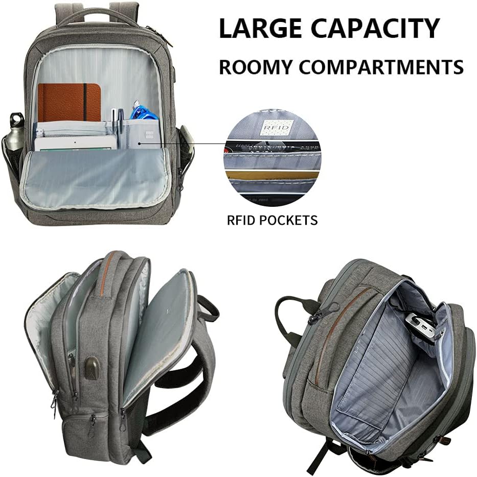KROSER Laptop Backpack School Backpack 17.3 Inch Daypack Waterproof Laptop Bag with USB Charging Port for Business/School/Travel/Women/Men Multiple Ways, grey – Bild 5