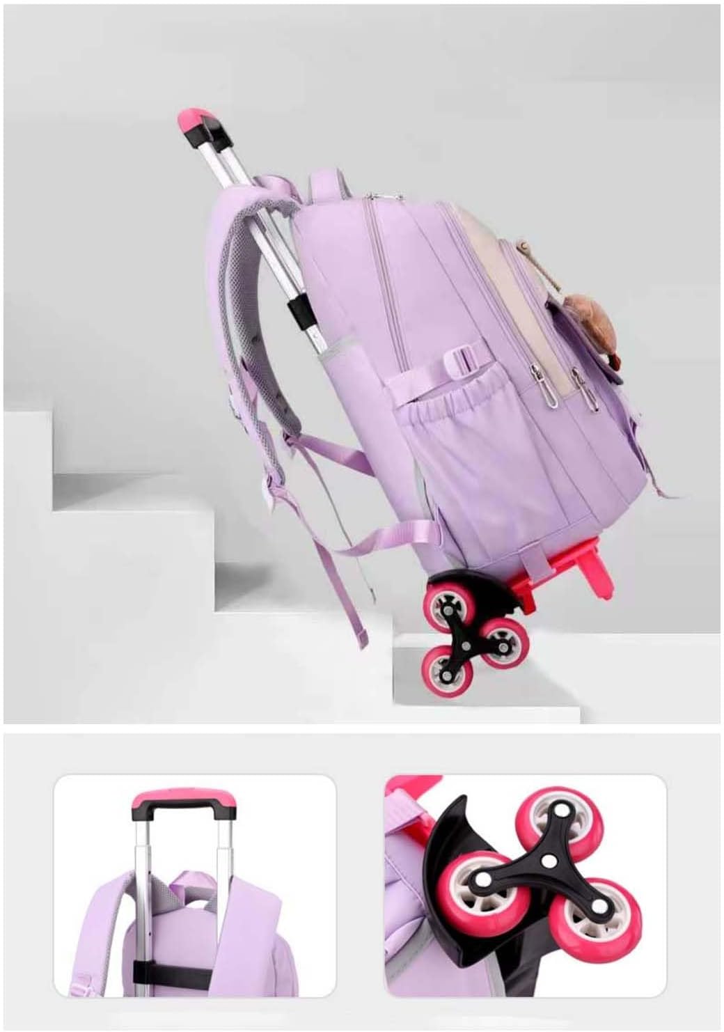 School Backpack Trolley for Girls, Boys Teenagers Backpack with Wheels, School Bag Teenagers Daypacks Children's School Bag Outdoor Camping Large School Bag Waterproof Casual Daypack – Bild 3