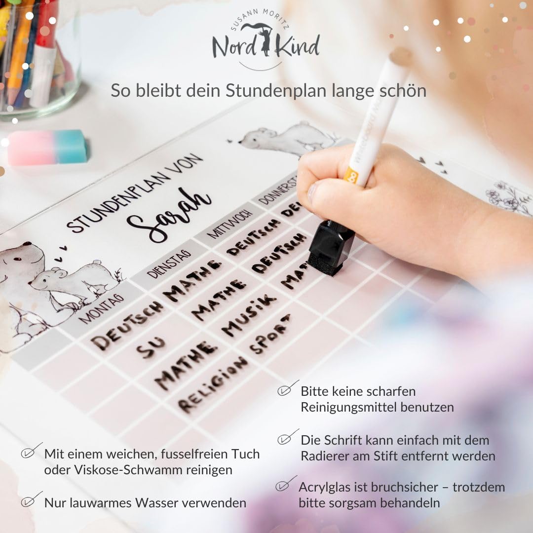Nord-Kind Children's 1st Class Personalised Timetable - Wipe-Clean Acrylic Timetable for Standing or Hanging - Timetable Girls & Boys for School Enrolment (Underwater World 1) – Bild 7