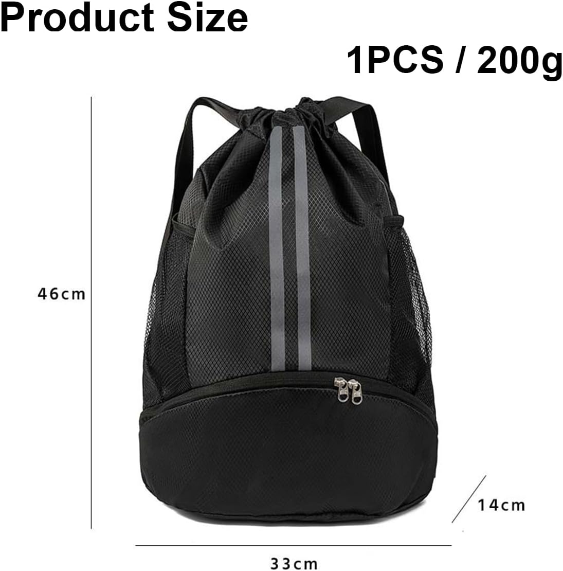 Gym Bag, Sports Bag, Football Bag, Sports Backpack with Wide Drawstring, Mesh Bag, Ball Compartment, Outer Pocket, Adjustable Drawstring Gym Bag for Men and Women – Bild 2