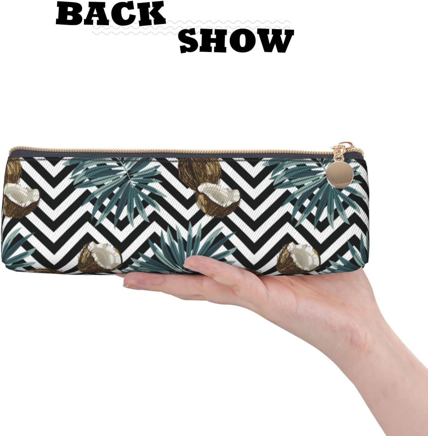 Tropical Fruit Coconut Pattern Pencil Case, Triangle Pencil Case, Portable Pencil Case, Leather Organizer with Zipper, Cosmetic Bag, White, Bag organiser – Bild 4