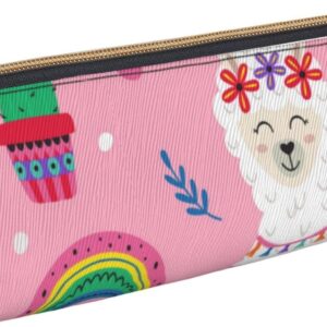 Cute Animal Llama Alpaca(7) Pencil Case, Triangle Pencil Case, Portable Pencil Case, Leather Organizer with Zipper, Cosmetic Bag, White, Bag organiser