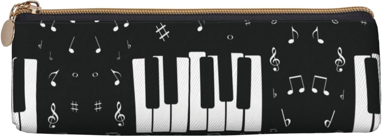 Federmäppchen mit Musiknoten-Klaviermuster, dreieckiges Stiftetui, tragbares Federmäppchen, Leder-Organizer mit Reißverschluss, Kosmetiktasche – Bild 2
