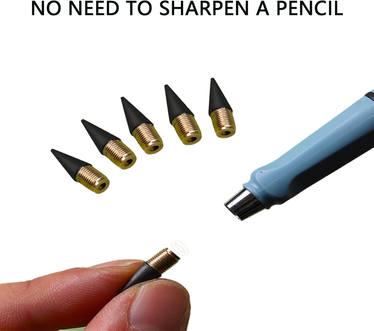 Pack of 5 Metal Inkless Pencils, Magic Pencil with 5 Interchangeable Head and 5 Erasers, Inkless Pencils for Children and Adults from 3 Years (Multi-Colour) – Bild 5