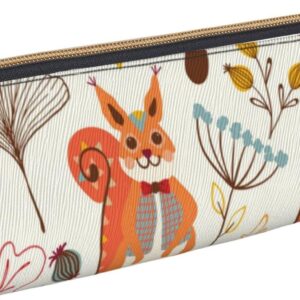 Cute Squirrel Mushroom Pencil Case Triangle Portable Pencil Case Leather Organizer Zipper Cosmetic Bag, White, Bag organiser