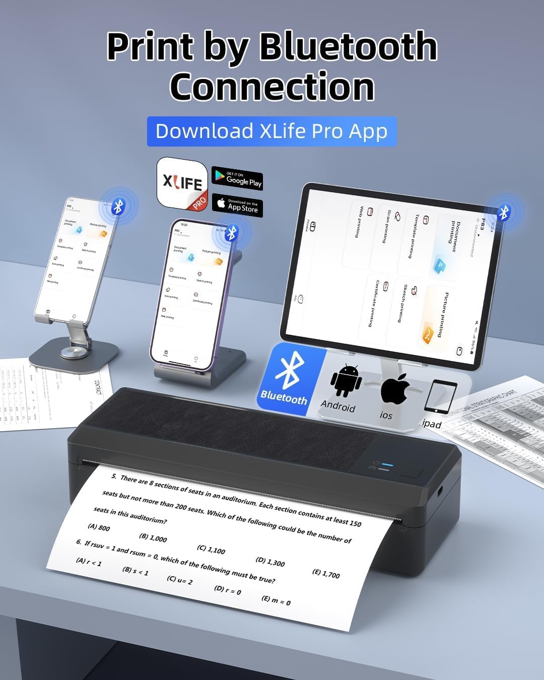 Thermal Printer A4, P83 Portable Mobile Printer Compatible with iOS & Android with 3 Rolls Thermal Paper, Bluetooth Thermal Printer Supports Thermal Paper A4 for Travel Home Office School – Bild 3