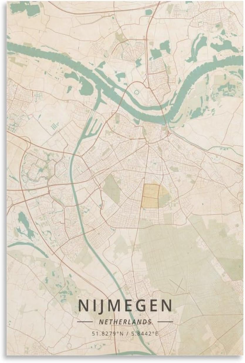 LZTEN Nijmegen Niederland-Karten-Poster, Vintage-Druck, Leinwand, Wandkunstdruck, Poster für Zuhause, Schule, Büro, Dekoration, ungerahmt, 60 x 90 cm