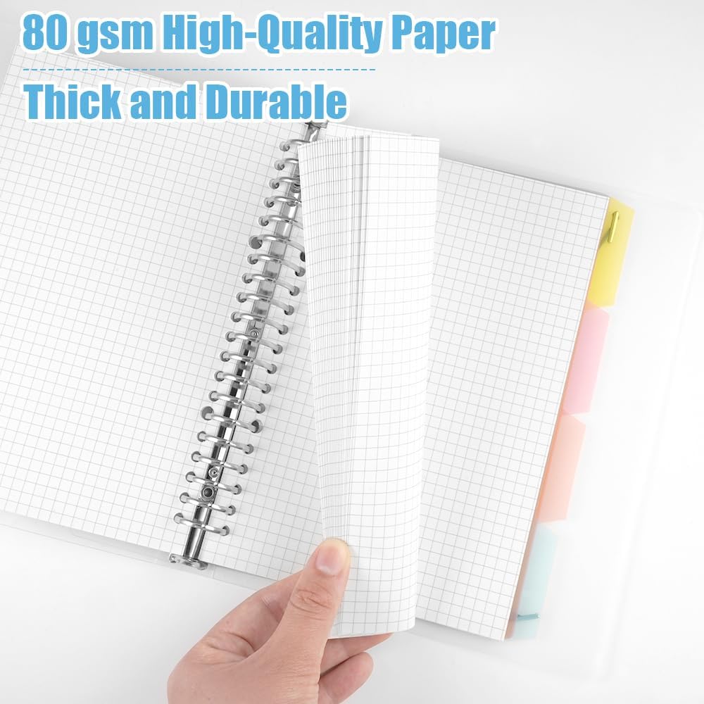 Notebook A5 Squared Spiral Pad with 4 Coloured Dividers, 1 Soft Ruler, A5 Ring Binder Refillable, A5 Spiral Pad Squared with Index Divider, for Home, School, Office (60 Sheets) – Bild 3