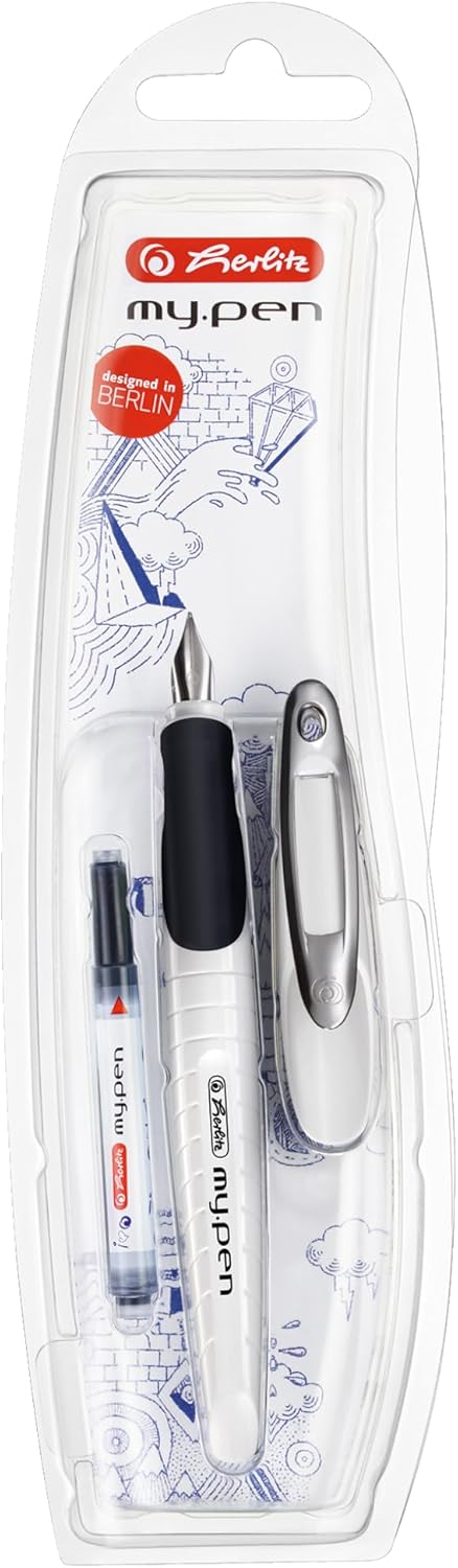 Herlitz 10999738 Fountain Pen (Incl. Cartridge), for Right-Handed Users, White/Black, Right-handed – Bild 3