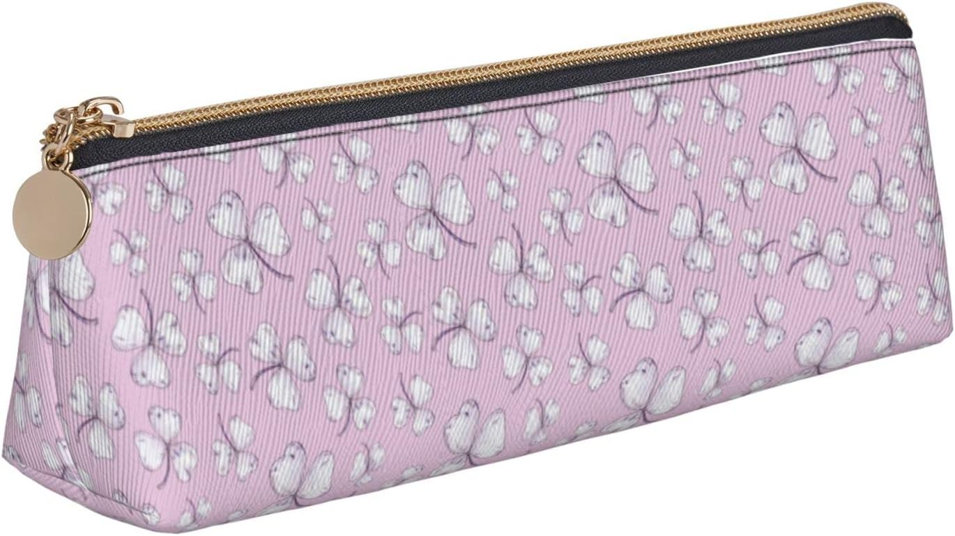 Clover Pencil Case Cosmetic Bag Pencil Case Triangle Leather Storage Bag Zipper Stationery Organizer for Adults Office, Clover, Bag organiser