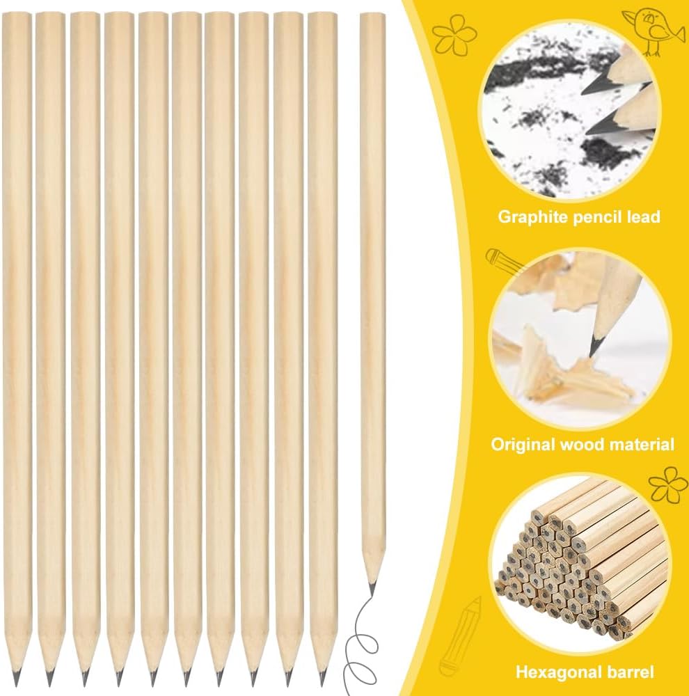 Pack of 60 HB Wooden Pencils Natural Wood Pencils Made of Wood Wooden Pencil Graphite Pencils HB Pencil Set for Students Office School Supplies Writing (17.7 cm x 0.7 cm) – Bild 3
