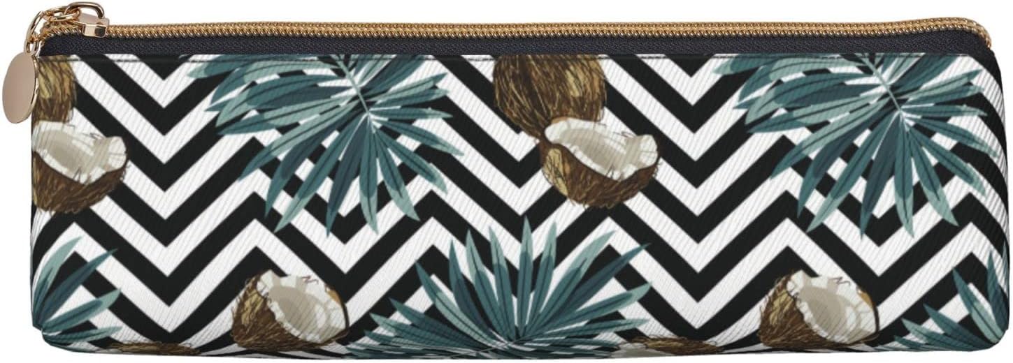 Tropical Fruit Coconut Pattern Pencil Case, Triangle Pencil Case, Portable Pencil Case, Leather Organizer with Zipper, Cosmetic Bag, White, Bag organiser – Bild 2