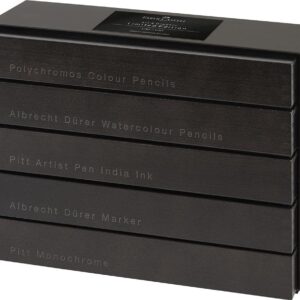 Faber-Castell Art & Graphic Limited Edition Dark Satin Wood Cassette, Includes Polychromos & Albrecht Durer Pencils, Watercolour Pencils, Pitt Artist Brush Pens & Fineliner & Anthracite