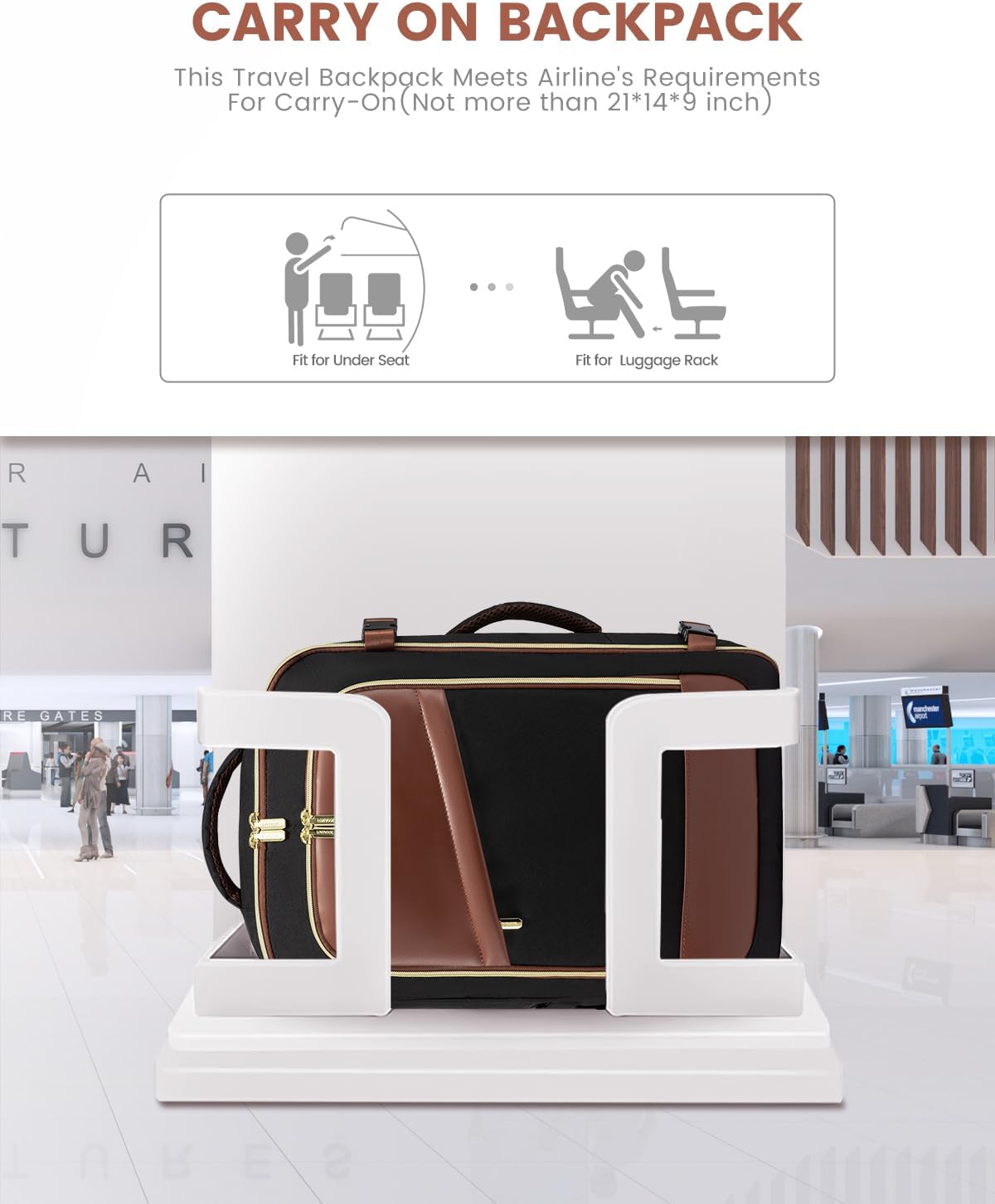 LOVEVOOK Hand Luggage Backpack Airplane, Travel Backpack Women's Waterproof Travel Backpack with Shoe Compartment Women Men Large 40L, Laptop Backpack with Laptop Compartment for School Work Camping – Bild 2