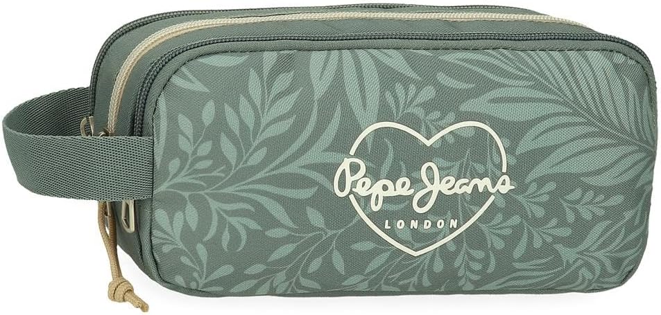 Pepe Jeans Joumma Bags Coralie Triple Pencil Case, Green, 22 x 10 x 9 cm, Polyester, Talla única, Green, One size, Triple pencil case