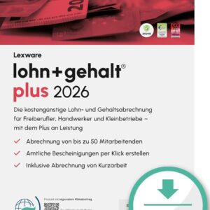 Lexware lohn+gehalt Plus 2026 (365 Tage)| Einfache Lohn- und Gehaltsabrechnungs-Software | PC Aktivierungscode per Email