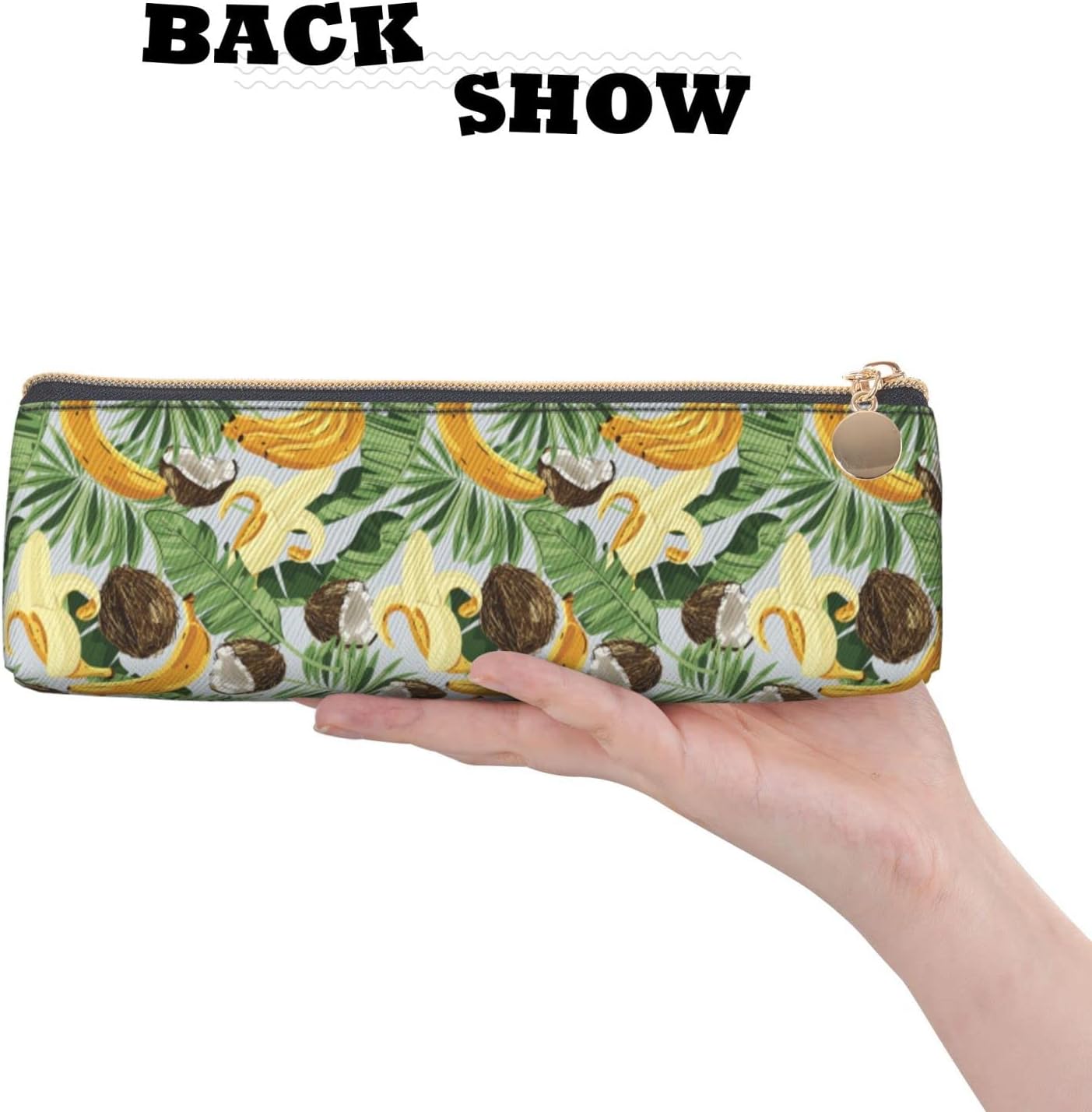 Federmäppchen mit tropischem Bananen-Kokosnuss-Muster, Kosmetiktasche, Stifttasche, dreieckiges Leder, Aufbewahrungstasche, Reißverschluss, Schreibwaren-Organizer für das Büro von Erwachsenen – Bild 5