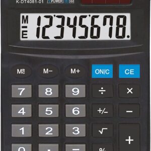 DONAU Tech K-DT4081-01 8-Digit Calculator Root Function 134 x 104 x 17 mm Black with 8-Digit Display Dual Power Solar Battery Operated Compact Design