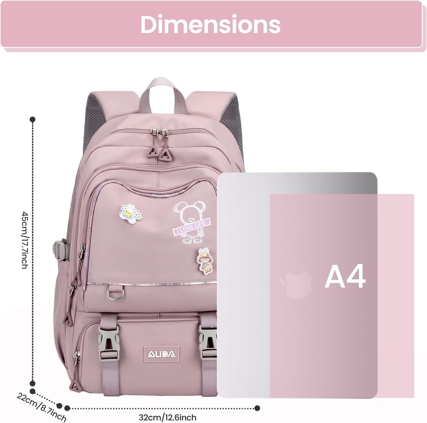 School Backpack Teenager Girls Backpack School Teenager Large School Bag Girls Waterproof Casual Daypack for Primary School, Secondary and University Backpack Black Purple Blue, 8493# Purple, – Bild 7