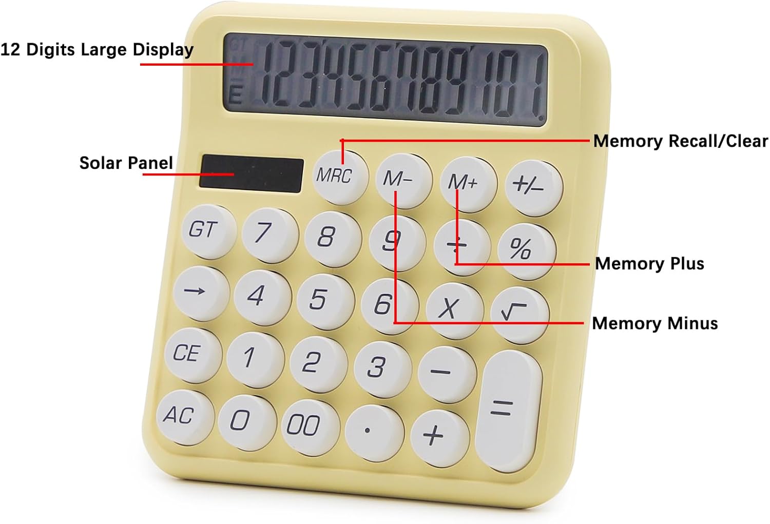 OFFIDIX Office Desk Calculator 12 Digit Standard Calculator Cute Candy Color Electronic Calculator (Yellow) – Bild 4