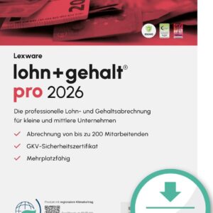 Lexware lohn+gehalt Pro 2026 (365 Tage)| Einfache Lohn- und Gehaltsabrechnungs-Software |3 Geräte | PC Aktivierungscode per Email