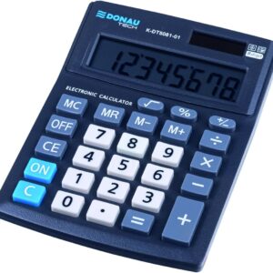 DONAU Tech Desktop Calculator / 8-Digit Display / 13.7 x 10.1 x 3 cm / Black Calculator Dual-Power Solar - Battery Operated / Compact Design