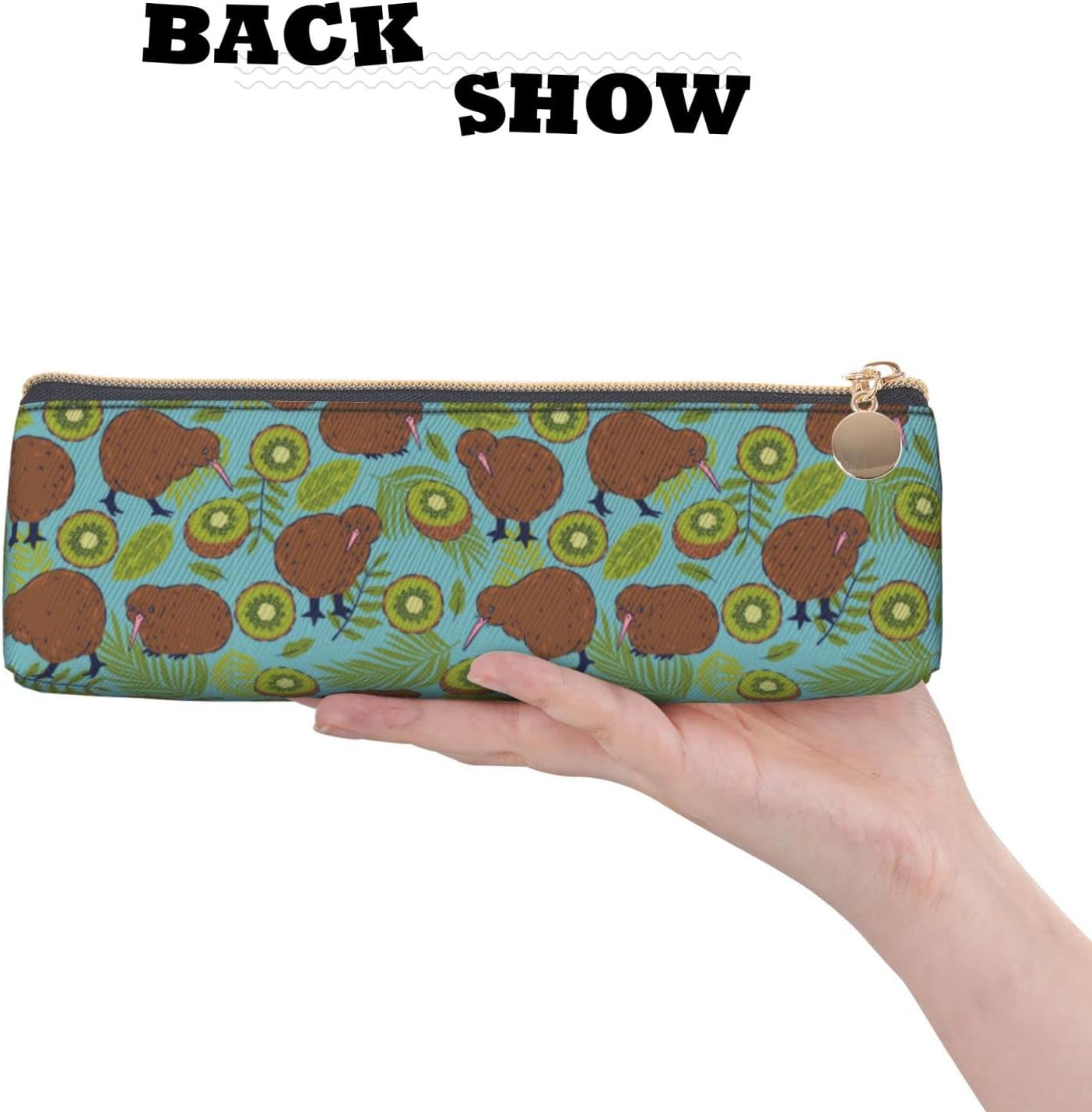 Kiwi Bird Pattern Pencil Case Triangle Pencil Case Portable Pencil Case Leather Organizer Zipper Cosmetic Bag, White, Bag organiser – Bild 4