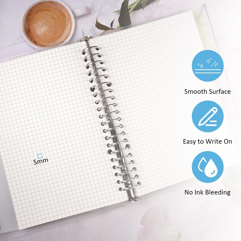 Notebook A5 Squared Spiral Pad with 4 Coloured Dividers, 1 Soft Ruler, A5 Ring Binder Refillable, A5 Spiral Pad Squared with Index Divider, for Home, School, Office (60 Sheets) – Bild 6