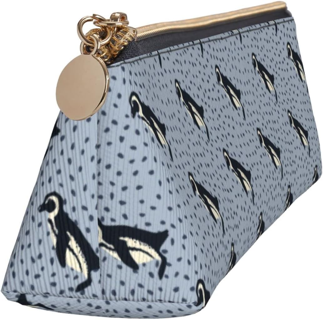 Federmäppchen mit niedlichem Pinguin-Tiermuster, dreieckig, tragbares Federmäppchen, Leder-Organizer mit Reißverschluss, Kosmetiktasche – Bild 3