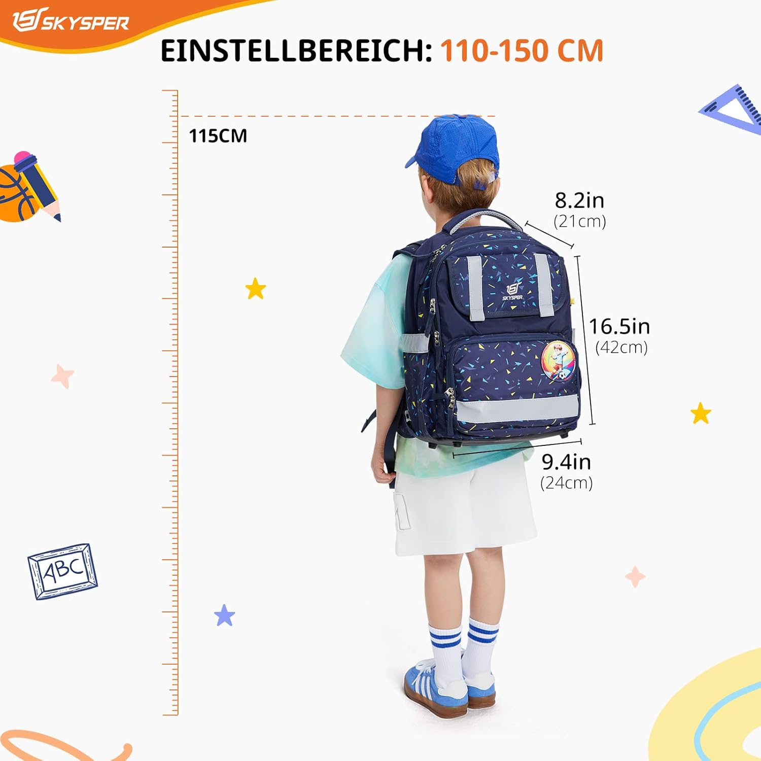 SKYSPER School Bag Set, 5 Pieces, School Backpack, Ergonomic Carry System, 16 L School Bag with 360° Reflective Strips, for Girls, Gungen Children, 1st Class for Travel, Sports – Bild 5