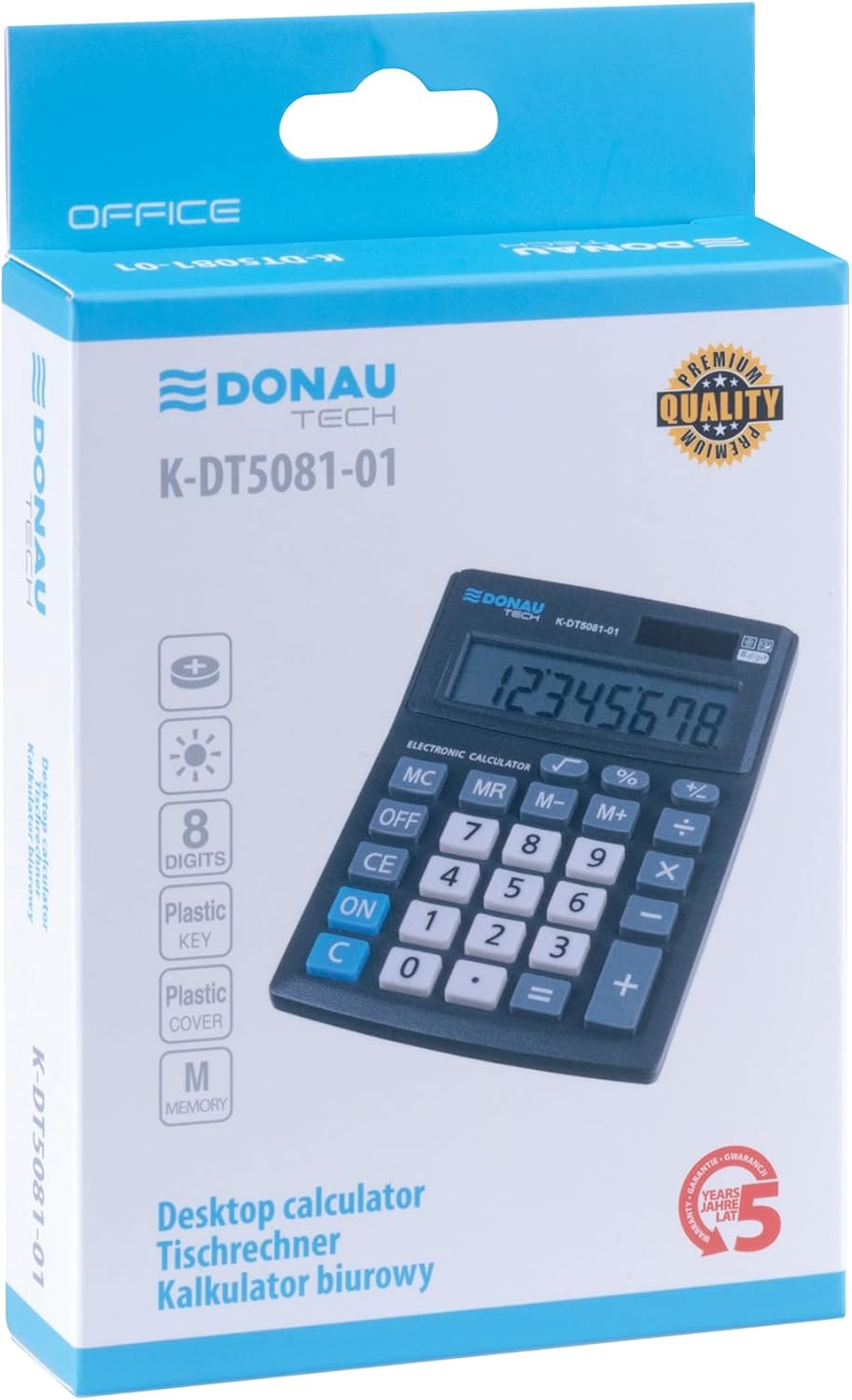 DONAU Tech Desktop Calculator / 8-Digit Display / 13.7 x 10.1 x 3 cm / Black Calculator Dual-Power Solar - Battery Operated / Compact Design – Bild 4