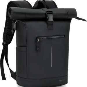 Laptop Backpack, Women's and Men's Roll-Top Waterproof Hiking Backpack, Lightweight, Black Large, XL, Casual