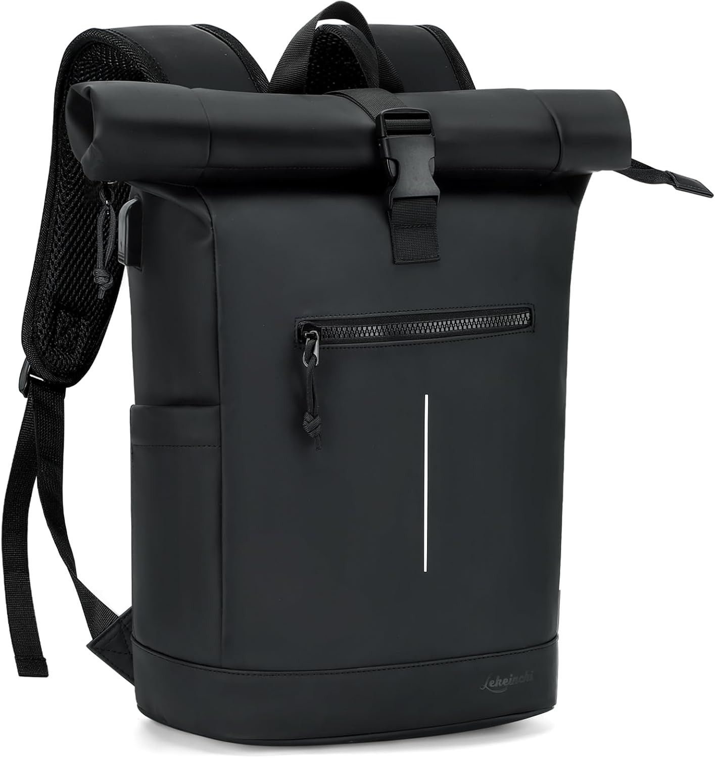 Laptop Backpack, Women's and Men's Roll-Top Waterproof Hiking Backpack, Lightweight, Black Large, XL, Casual