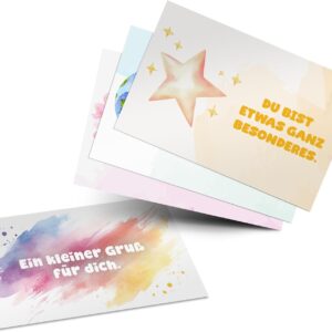 JEKA Lunch Boxes Cards Children – 30 Courage Messages for Break | Lunch Box Messages Laminated & Reusable | Positive Affirmations for School & Nursery | Courage Band (Watercolour)
