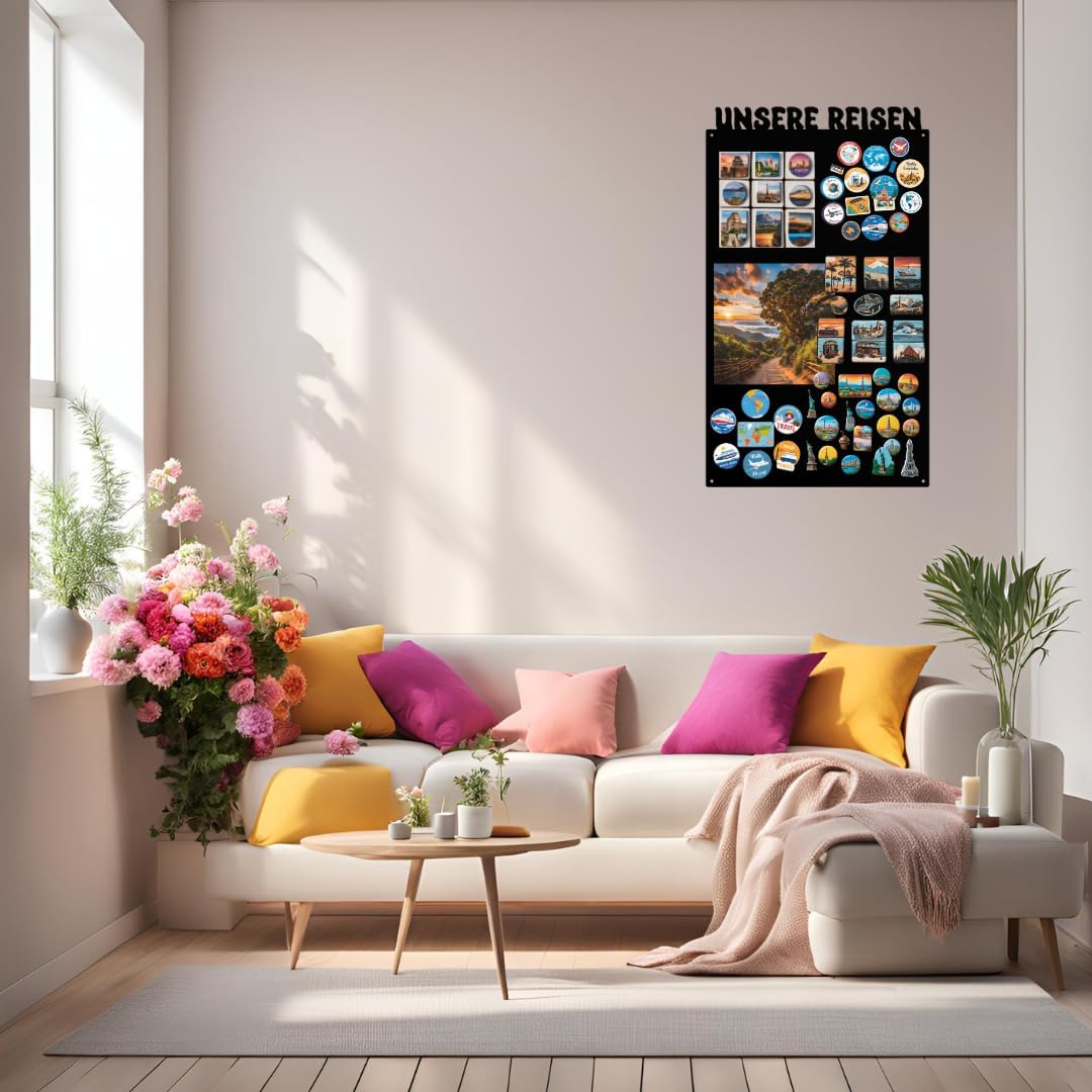 Our Rich Magnetic Board, Black, 80 x 50 cm, Metal Magnetic Board, Magnetic Board, Wall Mounting, for Living Room, Kitchen, Hallway, Children's Room, Office, Board for Tourist Magnets, Notes and Photos – Bild 3