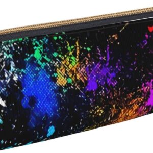 Federmäppchen mit Regenbogen-Neon-Farbspritzern, dreieckiges Stiftetui, tragbares Federmäppchen, Leder-Organizer mit Reißverschluss, Kosmetiktasche