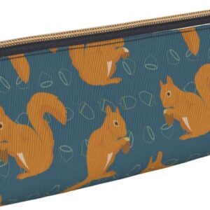 Federmäppchen mit niedlichem Eichhörnchen-Tiermuster, dreieckig, tragbares Federmäppchen, Leder-Organizer mit Reißverschluss, Kosmetiktasche