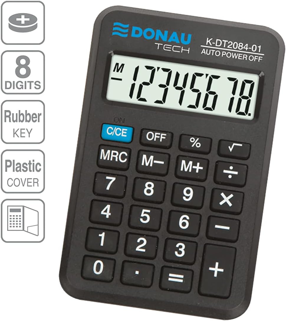 DONAU TECH/K-DT2084-01 Calculator 8-Digit Root Function 97 x 60 x 11 mm Colour: Black / Calculator Display / Battery Operated / Compact Design – Bild 4