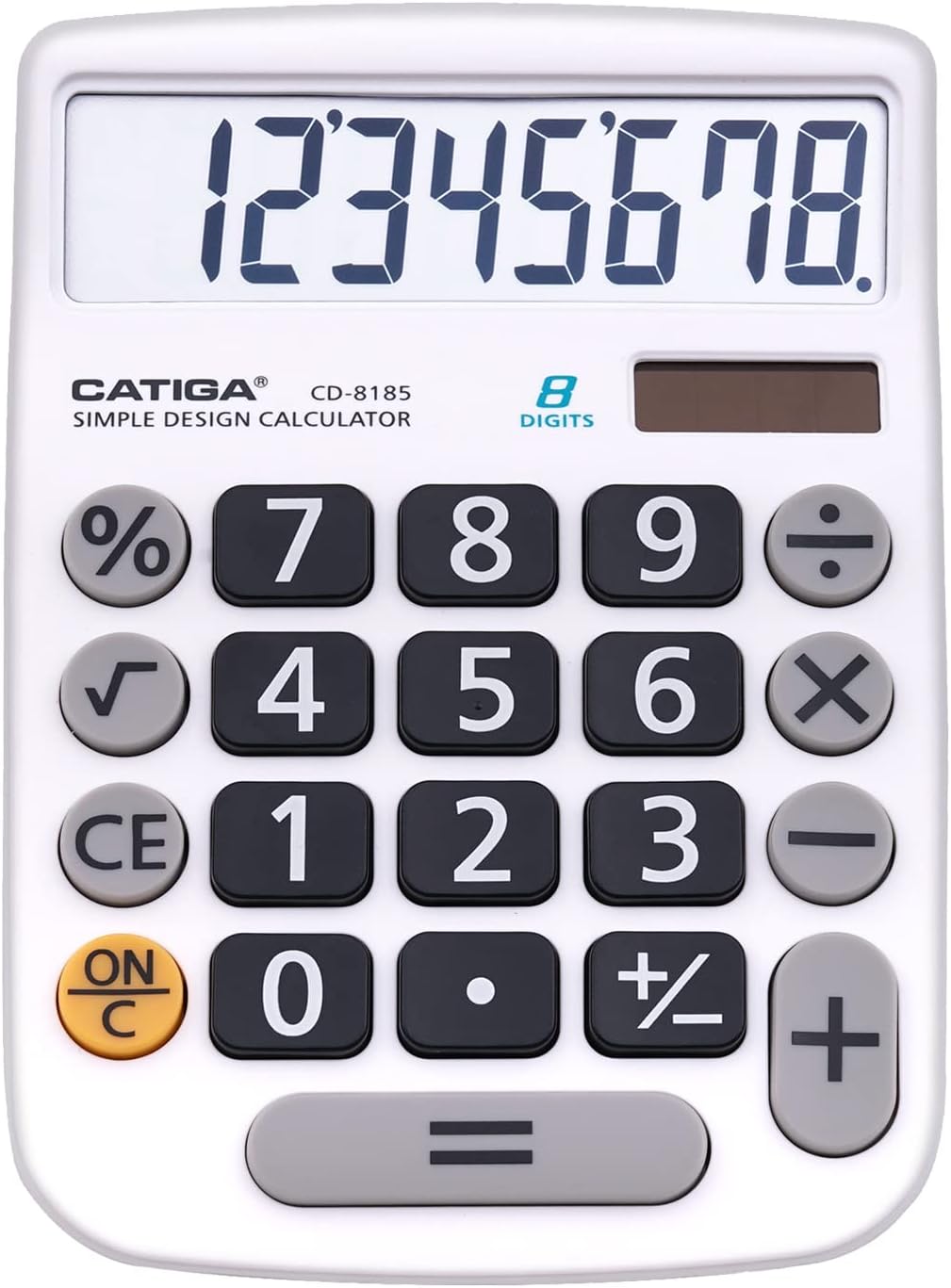 CATIGA 8 Digit Desktop Calculator with Solar and Battery Powered, Easy-to-Read LCD Display and Large Buttons - Ideal for Home, Office, School, Teaching and Business, CD-8185