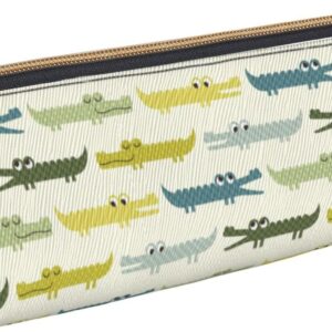 Cartoon Crocodile Pattern Pencil Pouch Triangle Pen Case Portable Pencil Bag Leather Organiser with Zip Cosmetic Bag, White, Bag organiser