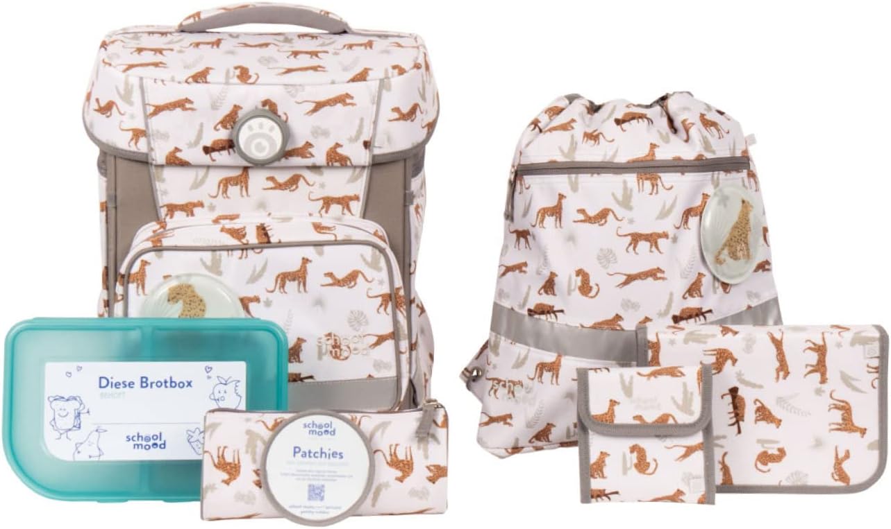 SCHOOL-MOOD Leopard 7-Piece Hero Maxx Air+ School Bag Set Including Accessories, Ergonomic School Bag for Boys and Girls, School Bag