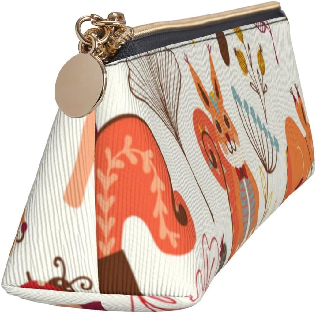 Cute Squirrel Mushroom Pencil Case Triangle Portable Pencil Case Leather Organizer Zipper Cosmetic Bag, White, Bag organiser – Bild 3