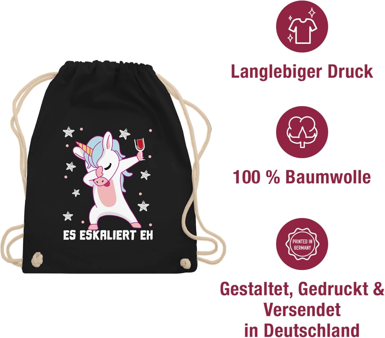 Shirtracer - Party & Alcohol Women's – Es eskaliert eh Unicorn with Wine Glass White – Gym Bag and Cloth Bag Made of Cotton – Bild 5