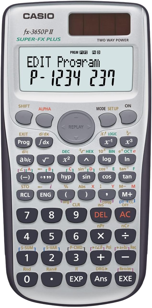 Casio Europe FX-3650PII Programmable Calculator with 279 Functions and 2-Row Display (Battery-Operated/Solar-Operated)
