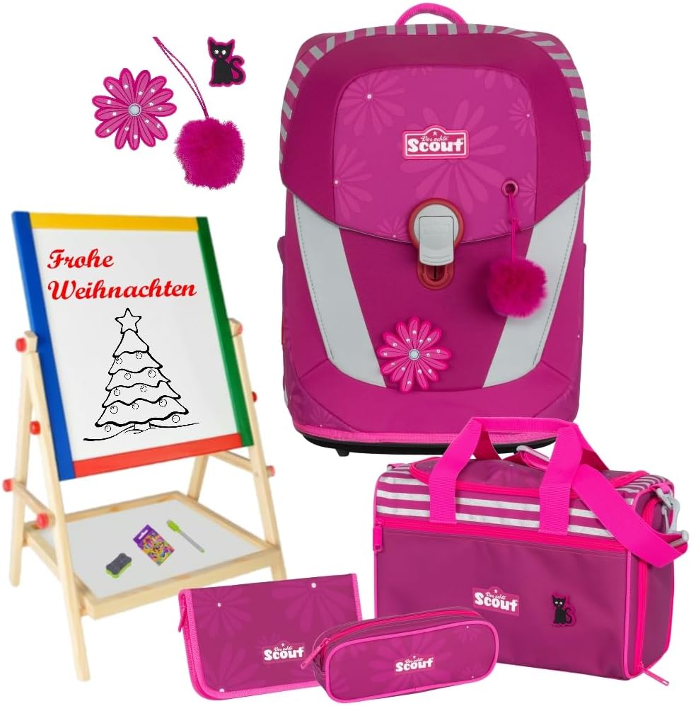 Pretty Pink Cat Scout Sunny II with Funny Snaps® School Bag Set 5 Pieces Free Writing Board, pink, vintage