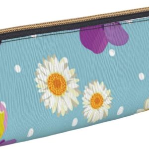 Cute Butterfly Print Pencil Case, Triangle Pencil Case, Portable Pencil Case, Leather Organizer with Zipper, Cosmetic Bag, White, Bag organiser
