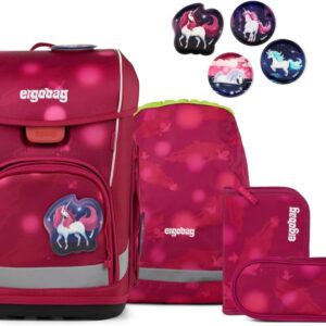ergobag Cubo Light Set Ergonomic School Bag, Extra Light, Set of 6, 860 g, Moon Daubär - Berry, Unit size, School bag set